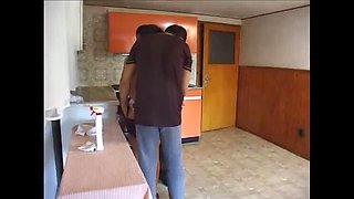 Bisexual Couple Threesome Train - Anal & Blowjob in Kitchen
