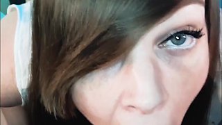 Amateur Brunette Wife Gives POV Blowjob to a Mature Big Cock