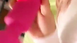 Blonde tight pussy babe solo toy fun in glamour masturbation