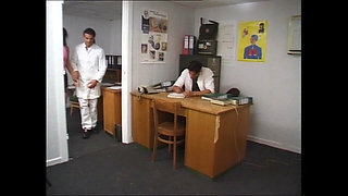 Cute Brunette Teen Fucked in Medical Studio in Threesome