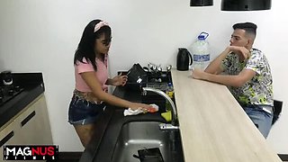 Kitchen Blowjob With Latina Maid Lunna Real Sucking Dick