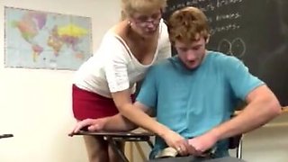 Grandma teacher jerking off cock