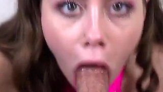Teen slut Selena Love worships cock