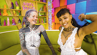 Tattooed Lesbian Strap-on Fuck Squirting and Piss Play