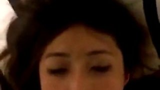 Horny chinese girl gets creampie and sucks her own dick