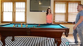 Watch Hailey Little take a hard cock on top of a pool table and swallow every drop