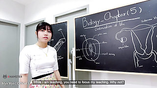 Teacher can't control her horny mind while she teaching in class room