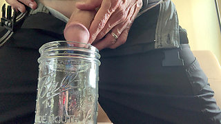 Erotic pissing in jar and masturbation