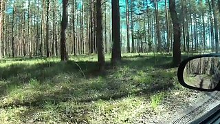 Amateur Girlfriend in Leather Skirt Having Car Sex in the Forest