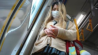 Japanese schoolgirl upskirt in public