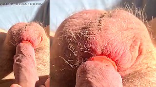 Thick, fat, hard banded cock comes without squirting during horny banding session