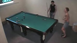 Insatiable guy pounding doll's pussy on the billiard table!