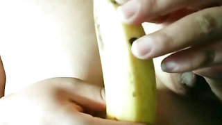 MILF Wife in Fetish Thong Masturbates with a Banana