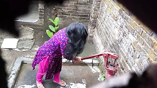 I see my step aunty and my step uncle taking a bath