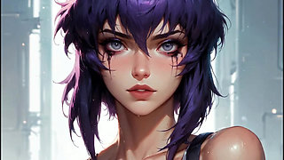 Cyberpunk cyborg girl having fun
