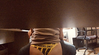 Secretary sucks her boss under the desk and swallows everything!