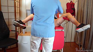 Gynecology doctor jerks off and cums on patients panties during examination