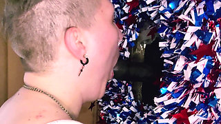 Memorial Day Glory Hole Tom Boy in Halter Top Gives Blowjob and Get Fucked by BBC