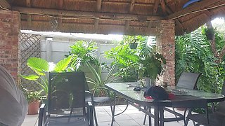 Fucking my neighbours wife creampie on the patio