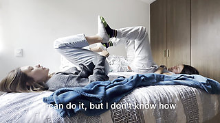 The Neighbor and I Play Female Foot Wrestling, Tickling, and Squashing