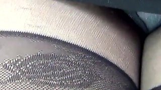 My legs are in stocking pattern pantyhose for your hot cum
