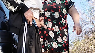 Mother-in-law Holds My Dick While I Pee and Then Sucks It in Public