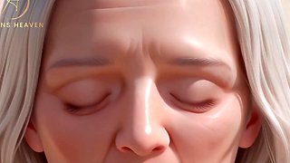 Stunning AI-generated mature lady exposes her saggy jugs in public beach