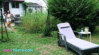 Stepdaughter Carolina Guerrero fucks stepdaddy hard in garden outdoor sex