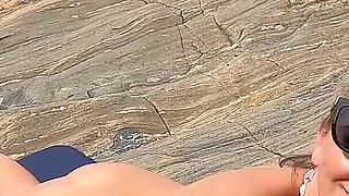 MILF Decides to Play a Naughty Game at the Public Beach After She Noticed Fisherman Next to Her