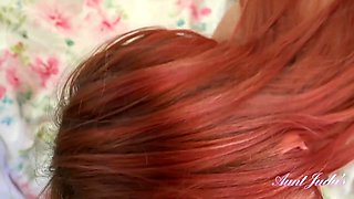 Redhead Busty 43yo stepauntie Velvet sucks your cock - POV Mature BBW