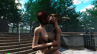 Angels Awakening 12 - Nude Swimming and Lesbian Kiss Scene in a Moonlit Pool