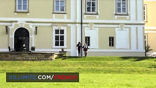 Hot Threesome with Busty Blonde & Brunette in School Uniform - Anal FFM Action