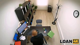 Loan4k. gorgeous businesswoman opens up feet for loaner at the office