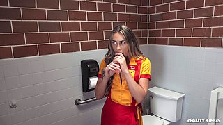 Mackenzie Mace is sucking dildo in the toilet