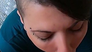 Bedroom blowjob with facial and swallow