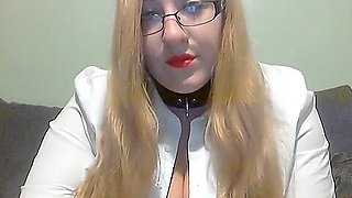 Elle Moon BBW Smoking Fetish White Blouse Red Lipstick Collar and Glasses