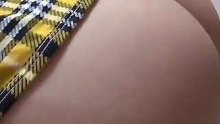 Girls Only Apartment in Japan, Girl Cleaning While Spill Out Natural Tits From Student Uniform and Thong Fit Into Camel Toes