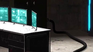 Sci-fi BDSM in the bunker with a sexy young cuffed blonde with many boobs
