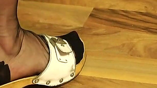 Wooden Heels, Nylon Tease & Slow Walk Seduction