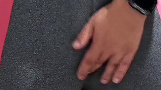 Masturbating Her Camel Toe on the Table with the Neighbor's Help.