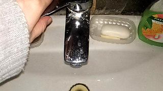 The aroused guy didn't get flustered in the dark and started jerking off, cumming all over the floor