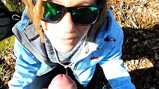 German Blonde Teen's Forest Blowjob