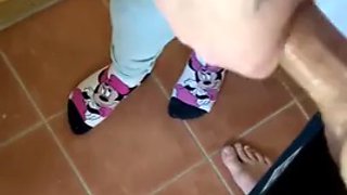 Handjob in the bathroom, beautiful feet