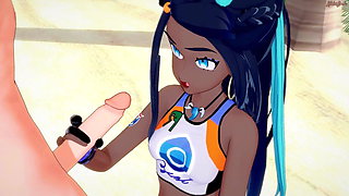 Nessa gives a blowjob, gets cum on stomach. Pokemon Hentai.