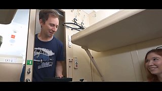 Hunt4k. rapid and aggressive screw with a redhead in a train while her bf is not around
