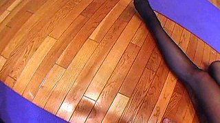 Nylon lesbian sucks feet and toes as Milf fingers pussy