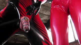 two women fetish latex asslicking and anal mff