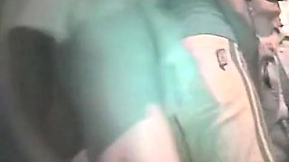 A chubby girl shows her pierced pussy in this upskirt voyeur video