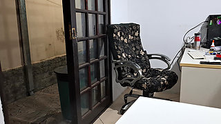 Masturbating Her Camel Toe on the Table with the Neighbor's Help