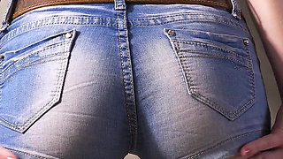 Sexy MILF in Tight Denim Shorts Flashing White Thong Whale Tail